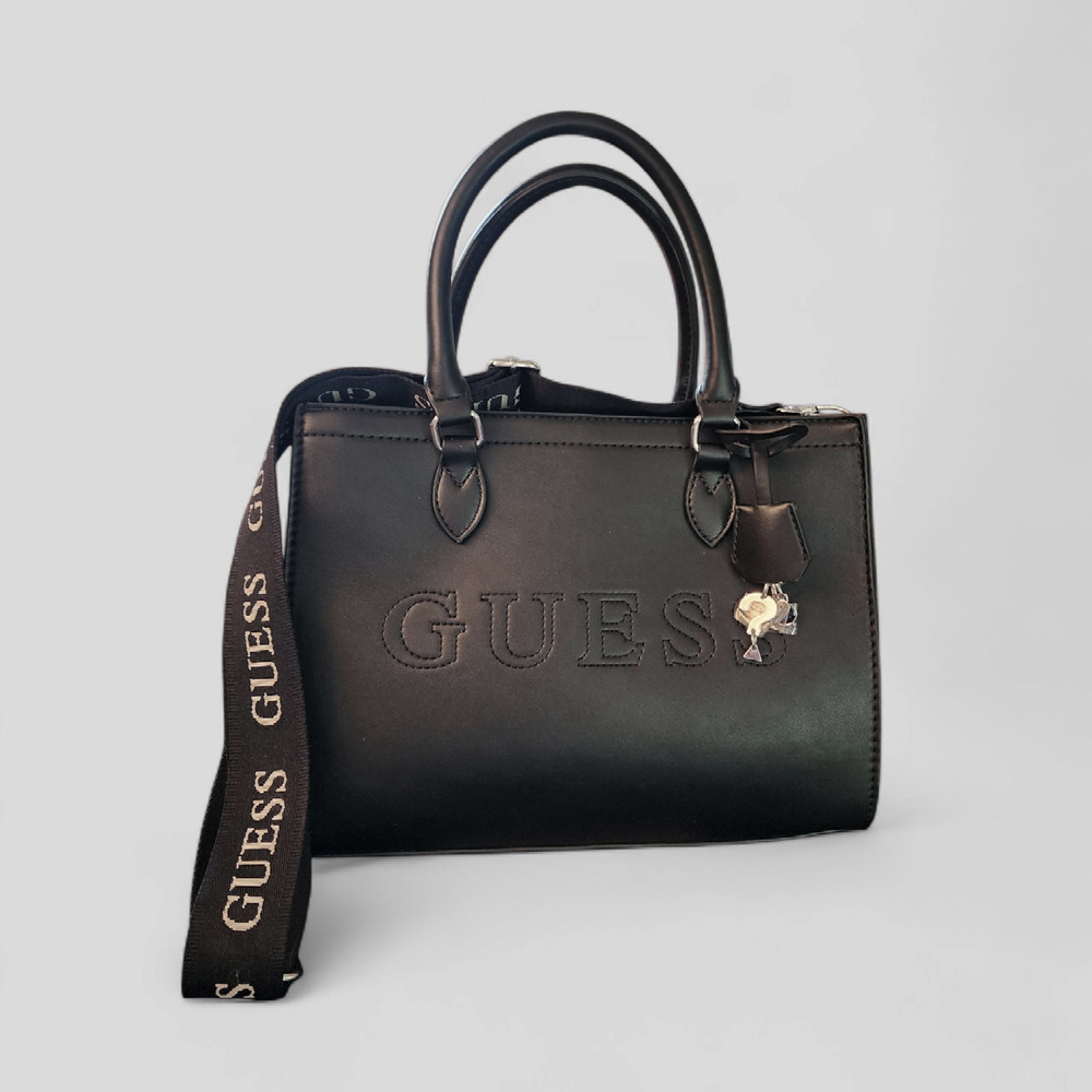 Guess Finianan black faux leather satchel crossbody bag